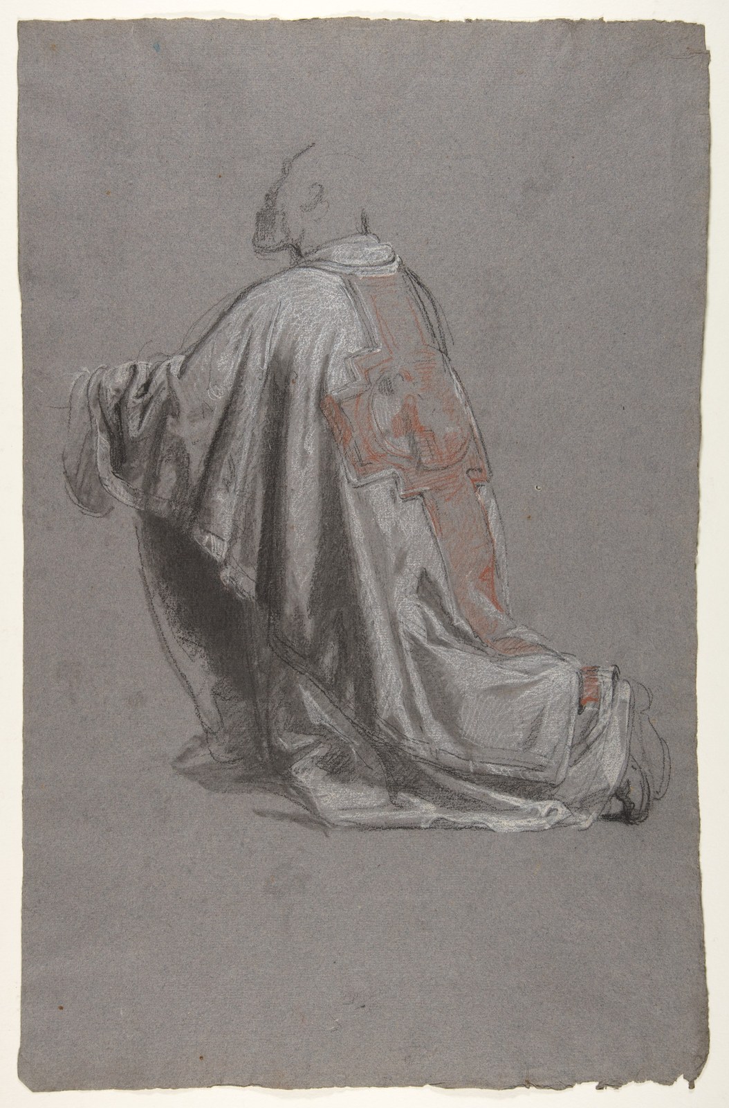 Drapery Study for a Bishop (lower register); verso:  Sketch of a sleeve; (studies for wall paintings in the Chapel of Saint Remi, Sainte-Clotilde, Paris, 1858) — Isidore Pils