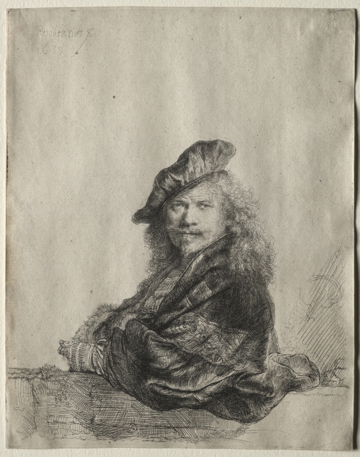 Self-Portrait Leaning on a Stone Sill — Rembrandt van Rijn