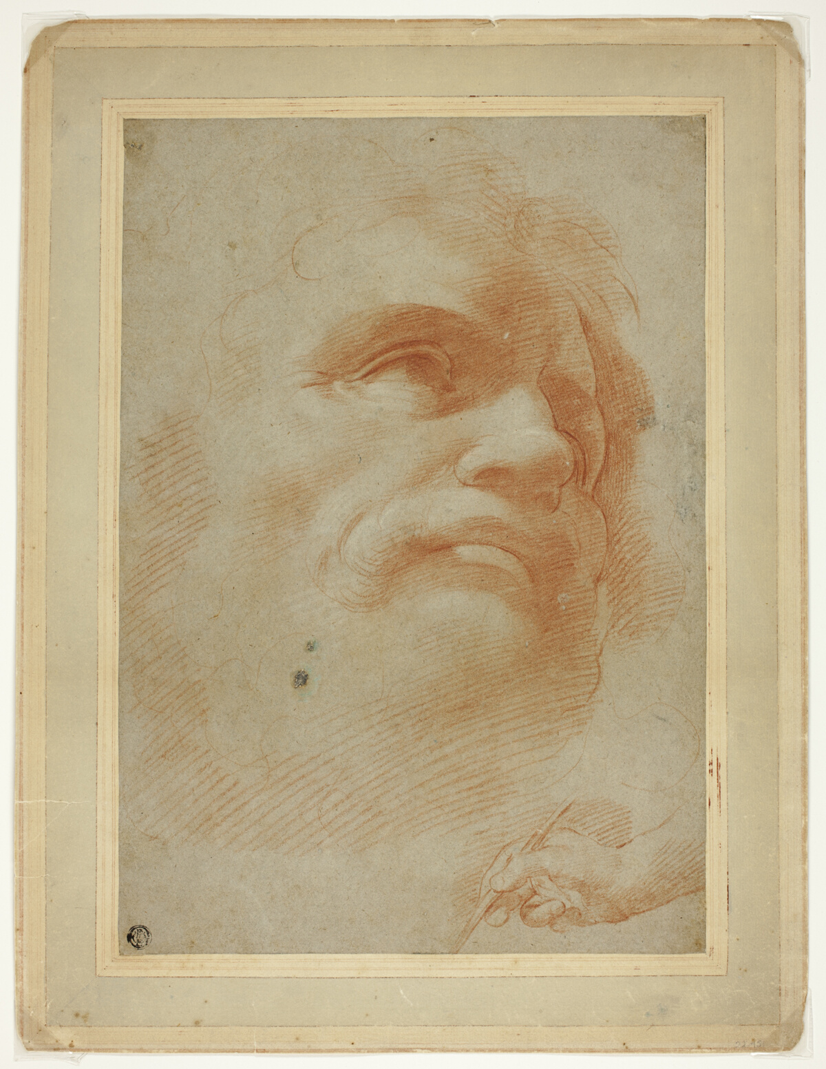 Male Head and Sketch of Right Hand Holding Stylus — Antonio da Correggio
