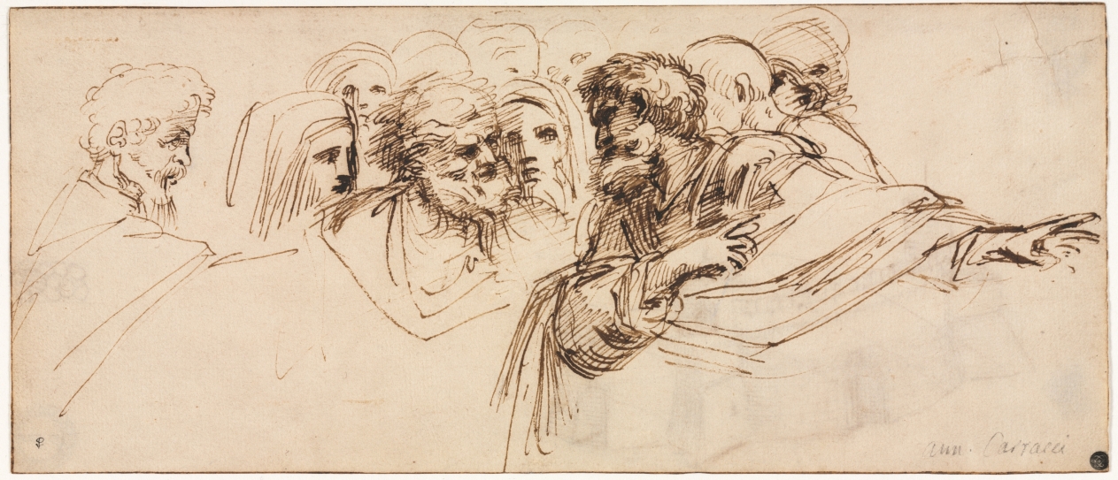Study of Heads (recto) — Agostino Carracci