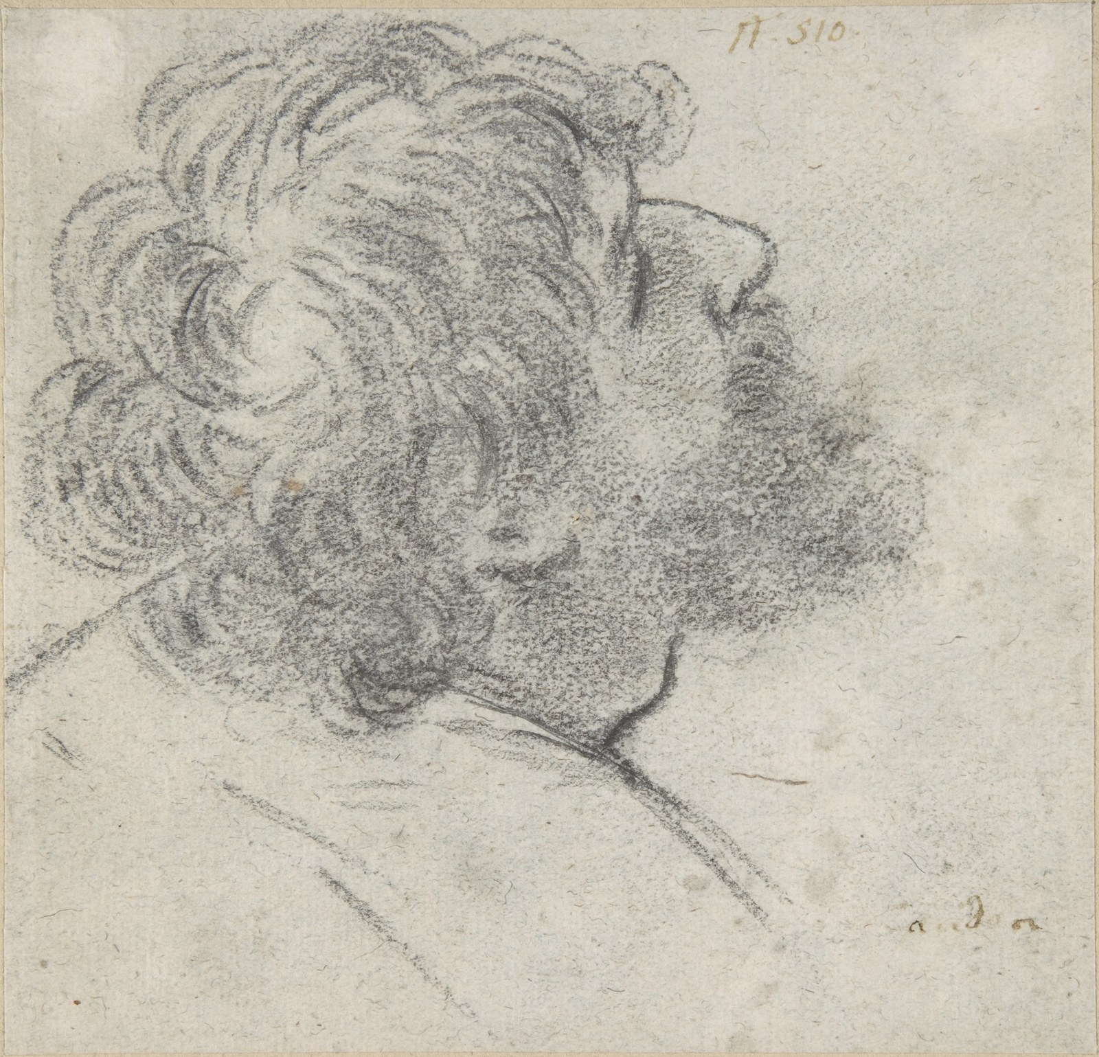 Head of a Bearded Man Looking to Upper Right (recto); Head of an Old Man and a Drapery Study (verso) — Giacomo Cavedone