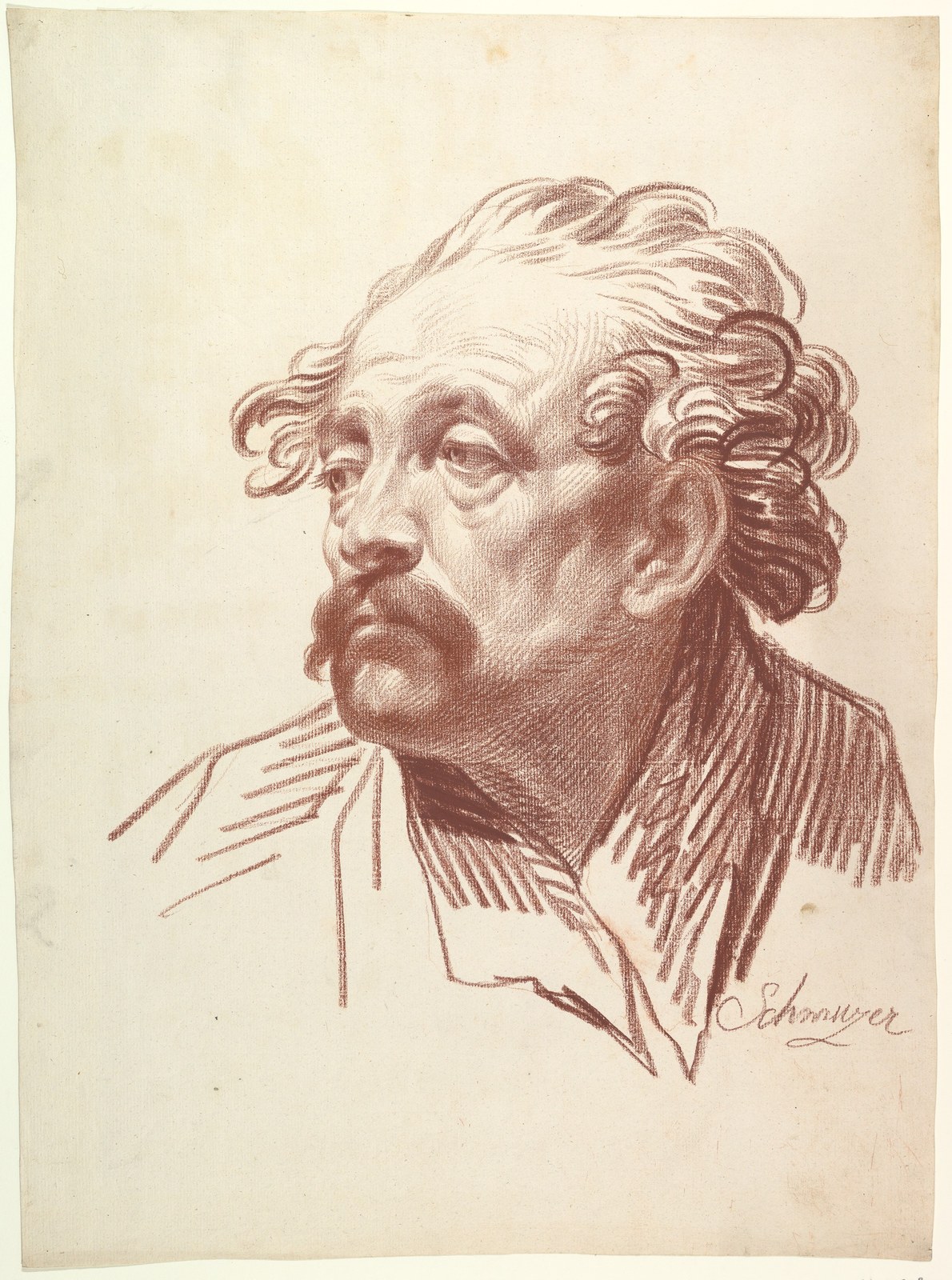Head of a Man with a Moustache Looking Left — Jakob Matthias Schmutzer