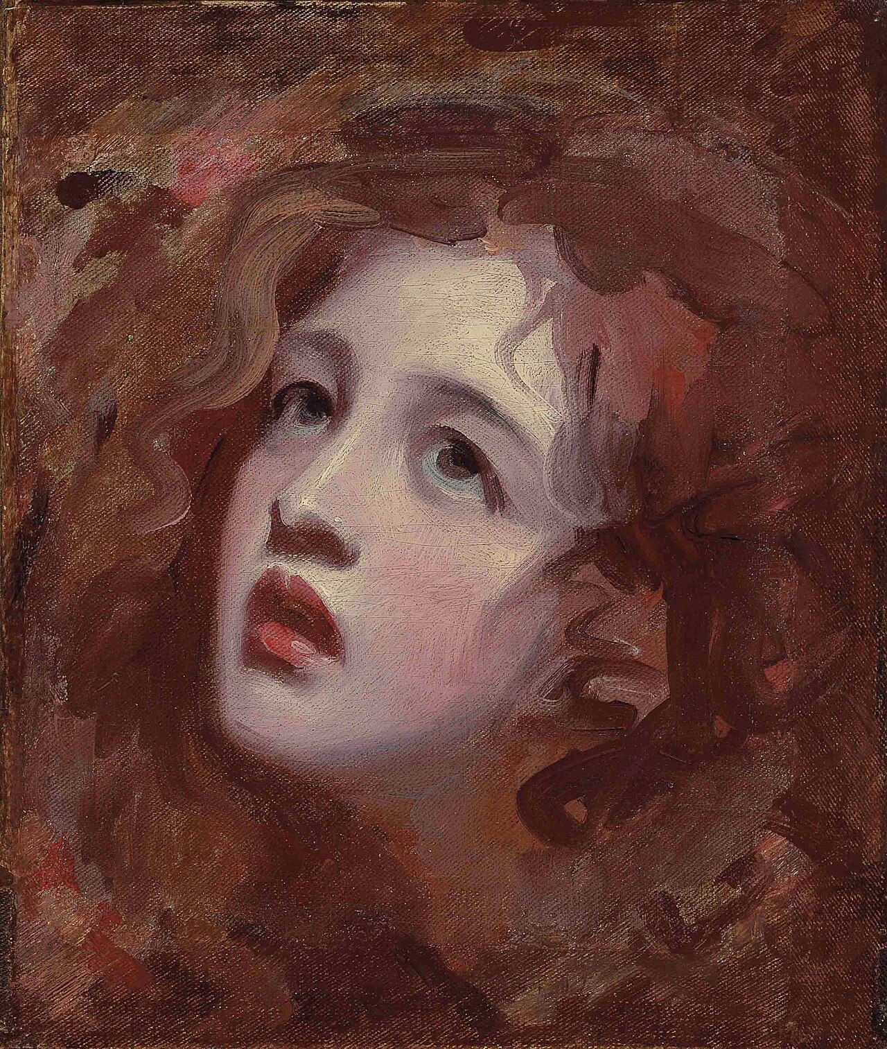 Head study of Emma, Lady Hamilton, as Miranda (by George Romney) — George Romney
