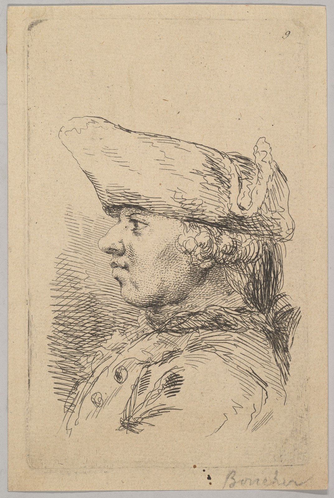 Head of a man in profile wearing a tricorne — Unbekannter Künstler