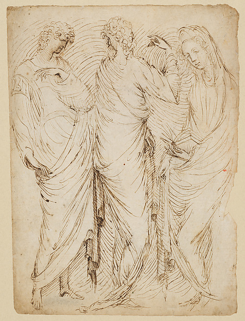 Three Standing Figures (recto); Seated Woman and a Male Hermit in Half-length (verso) — Stefano da Verona