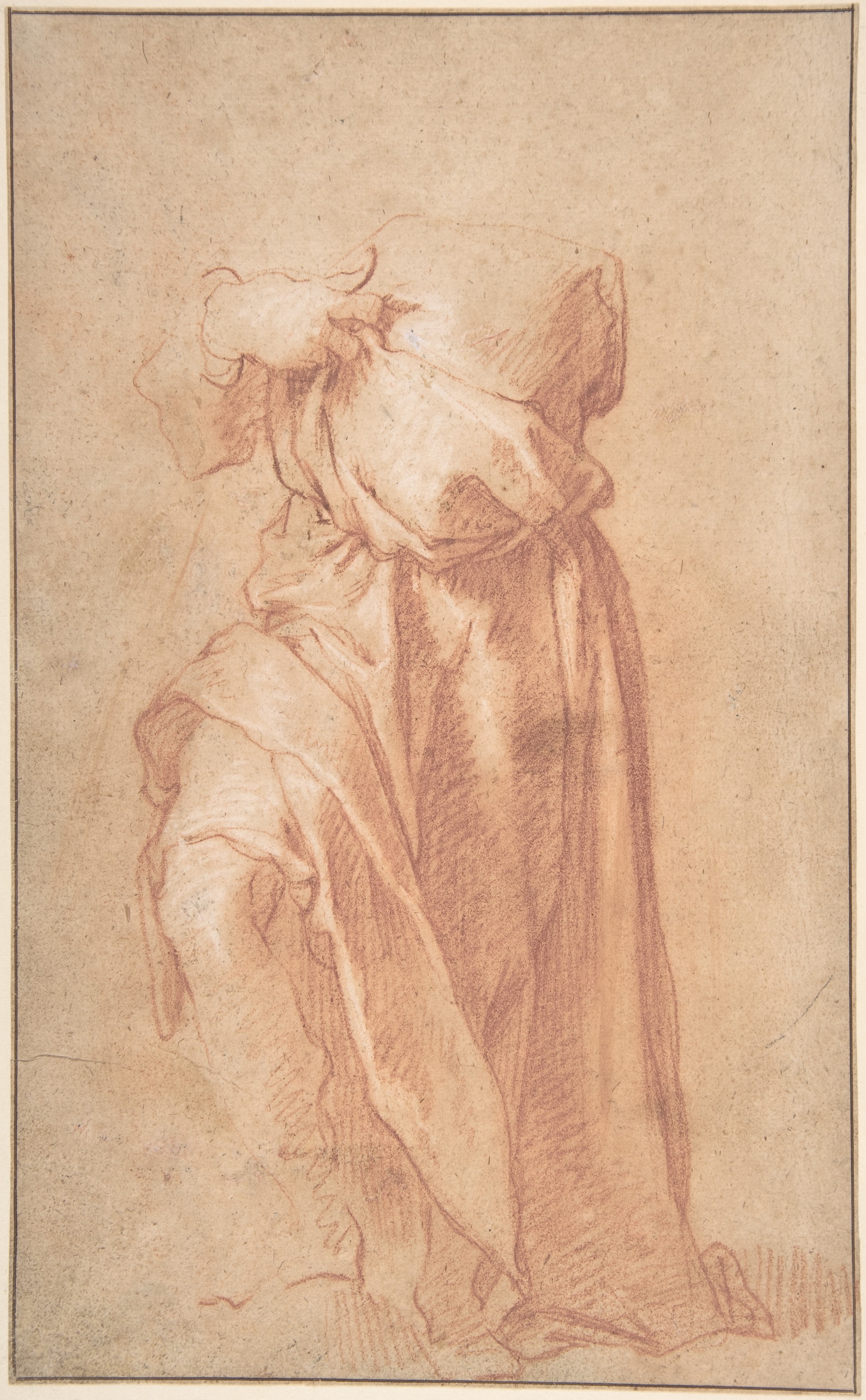 [SCHIENA] Study of a Headless Draped Figure with Arms Crossed; verso: Figure of a Man in a Voluminous robe, Seen from Behind — Abraham Bloemaert