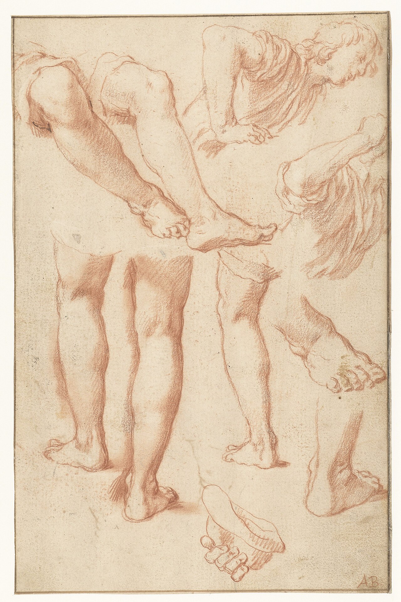 [PIEDI] Studieblad met benen, voeten en een leunende jongeman Studies van benen en een jonge man, RP-T-1886-A-686(R) — Unbekannter Künstler