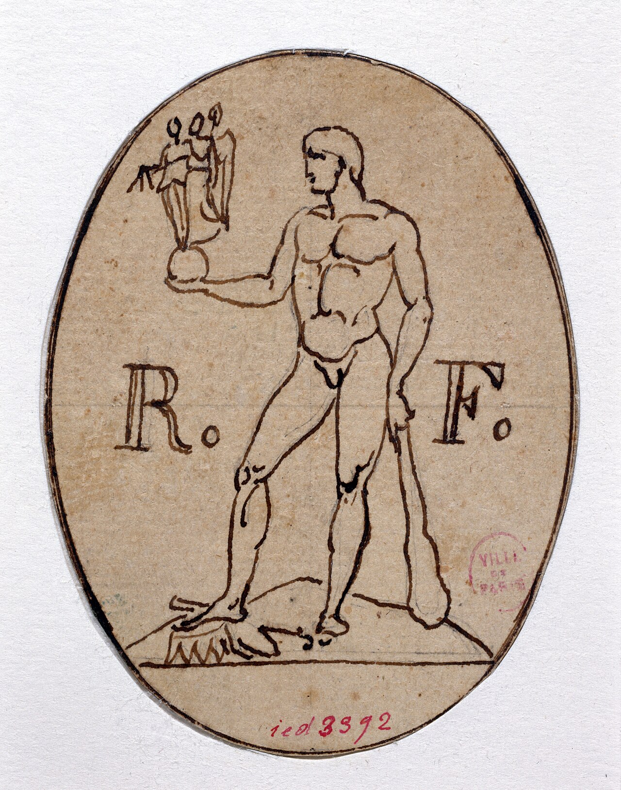 [PIEDI] Etude pour un dessin de filigrane le peuple foulant aux pieds les insignes de la royauté, D.3392 — Augustin Dupré
