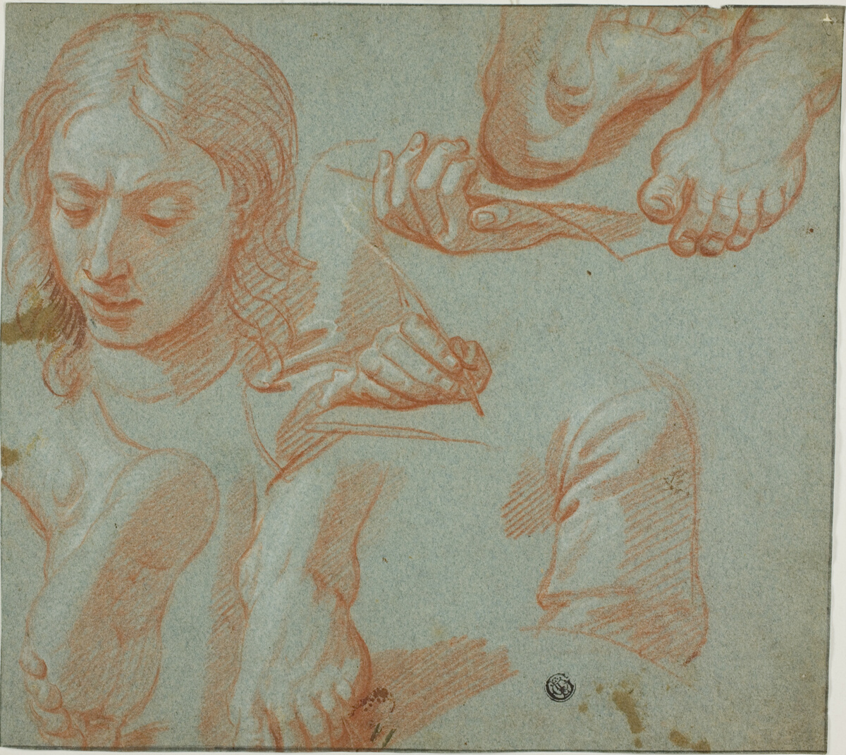 Sketches of Head, Hands, Shoulder, and Feet — Style of Agostino Masucci