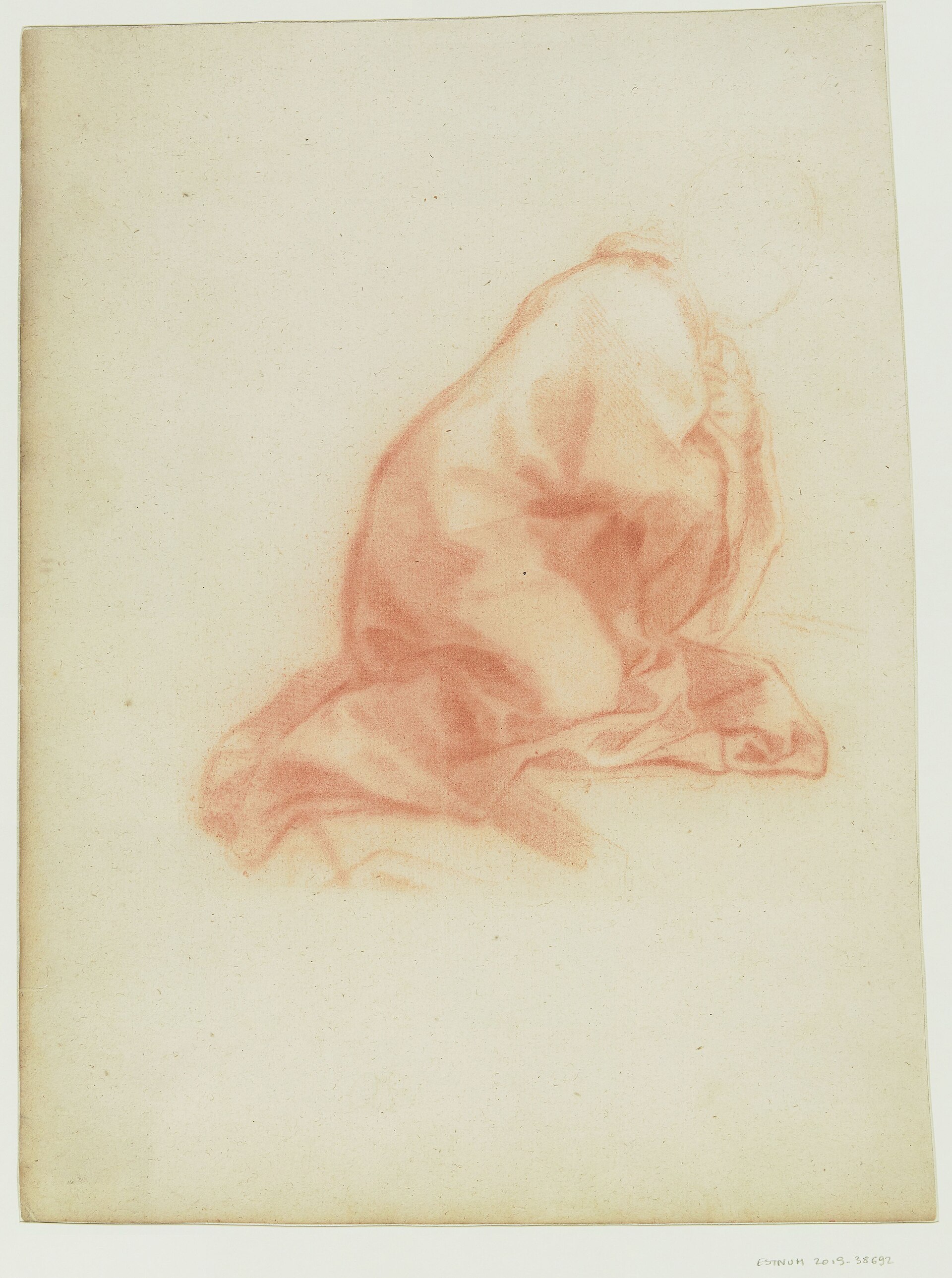 Contre-épreuve de l'étude de drapé pour la fillette vue à mi-corps de profil à gauche : dessin / Charles Le Brun — Charles Le Brun