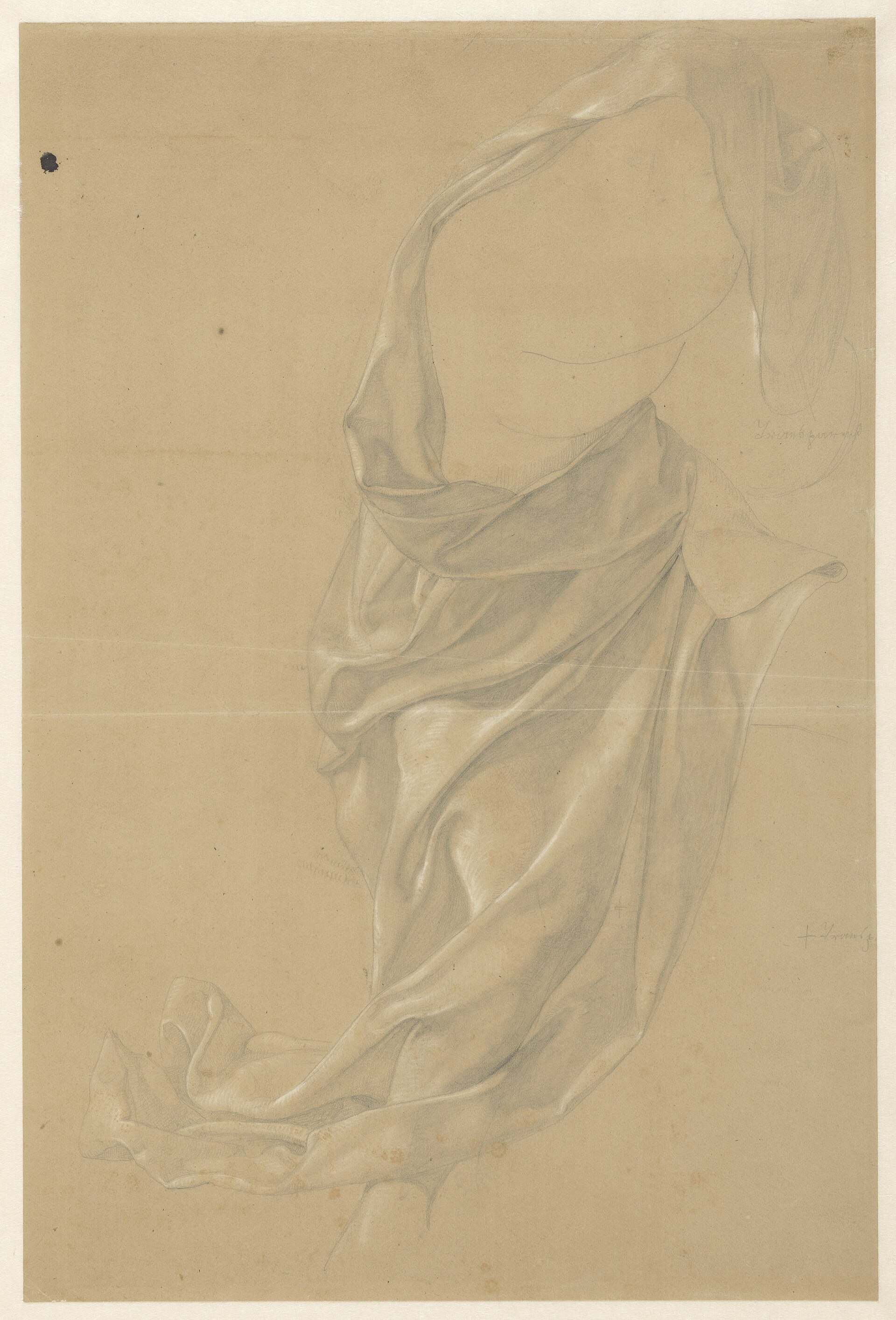 Draperiestudie van een naar rechts schrijdende figuur, de mantel over het hoofd geslagen, RP-T-1953-230 — Unbekannter Künstler