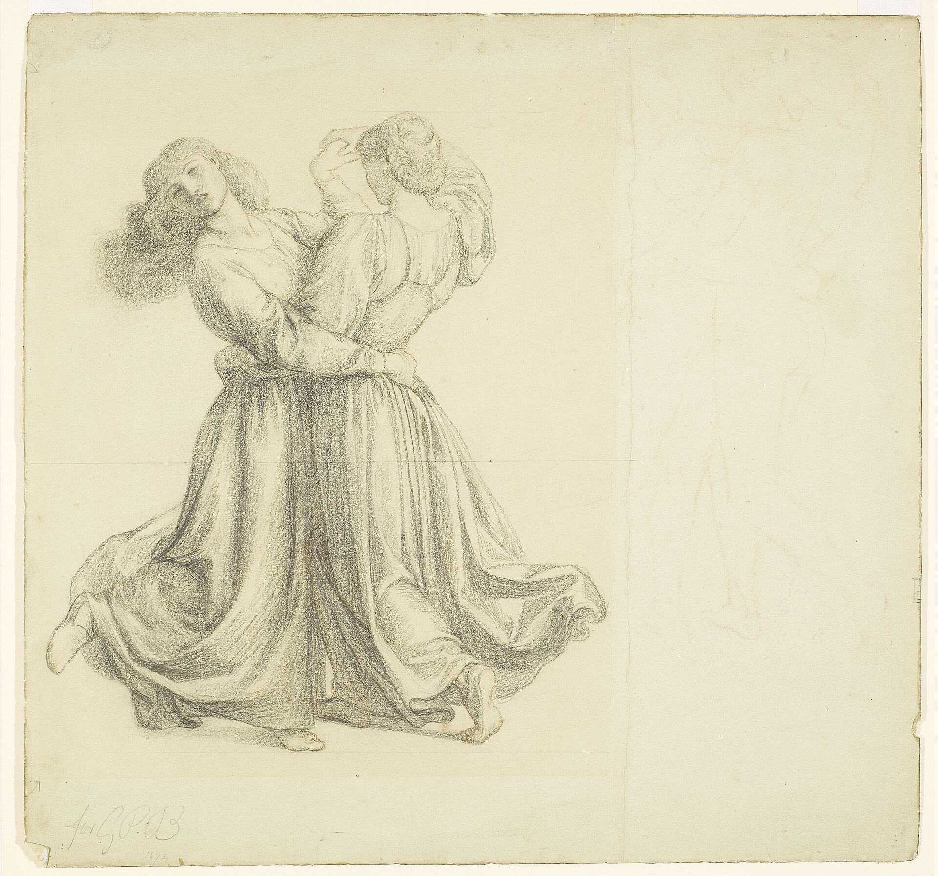 The Bower Meadow - Drapery Study for the Two Girls dancing — Dante Gabriel Rossetti