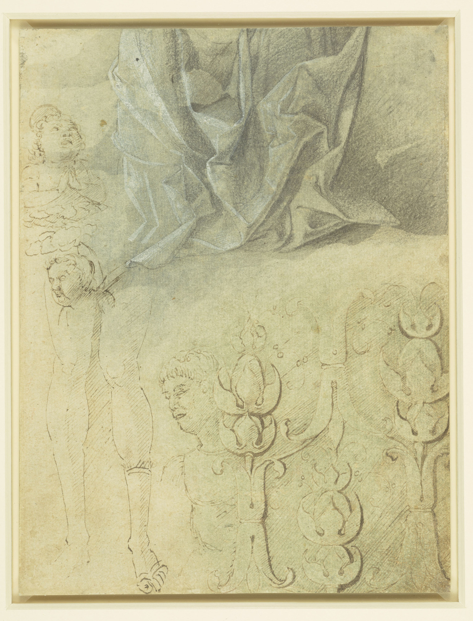 Mantegna - Verso Studies of drapery and figures c.1500, RCIN 912795 — Andrea Mantegna