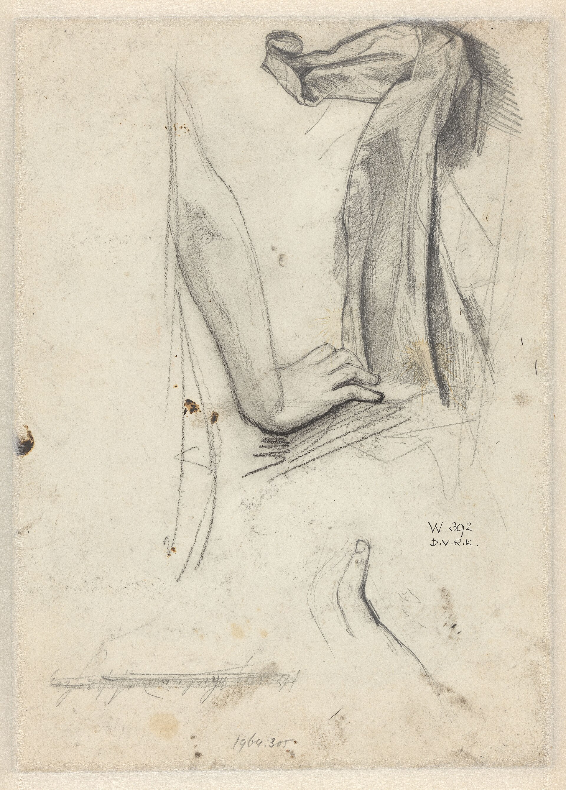 Draperiestudie en studie van een arm, RP-T-1964-305(V) — Unknown artist