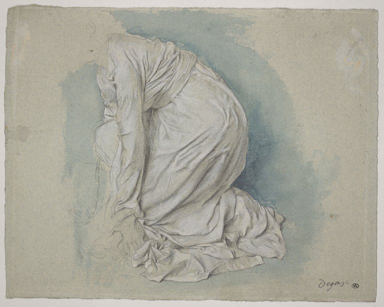 Degas - Etude de draperie pour une femme agenouillée, RF 22615, Recto — Edgar Degas