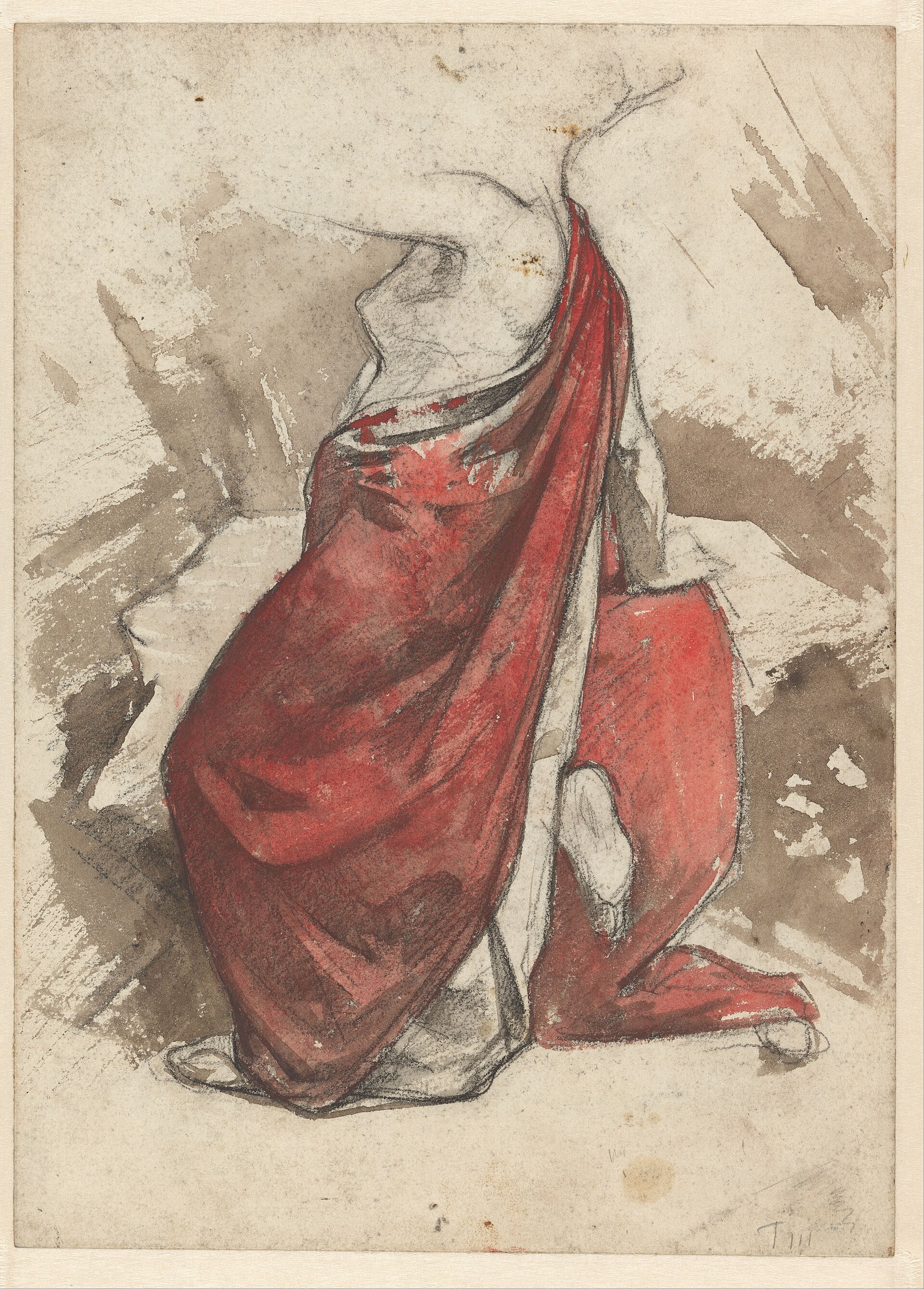 Draperiestudie op knielend vrouwelijk naakt, RP-T-1964-305(R) — Unbekannter Künstler