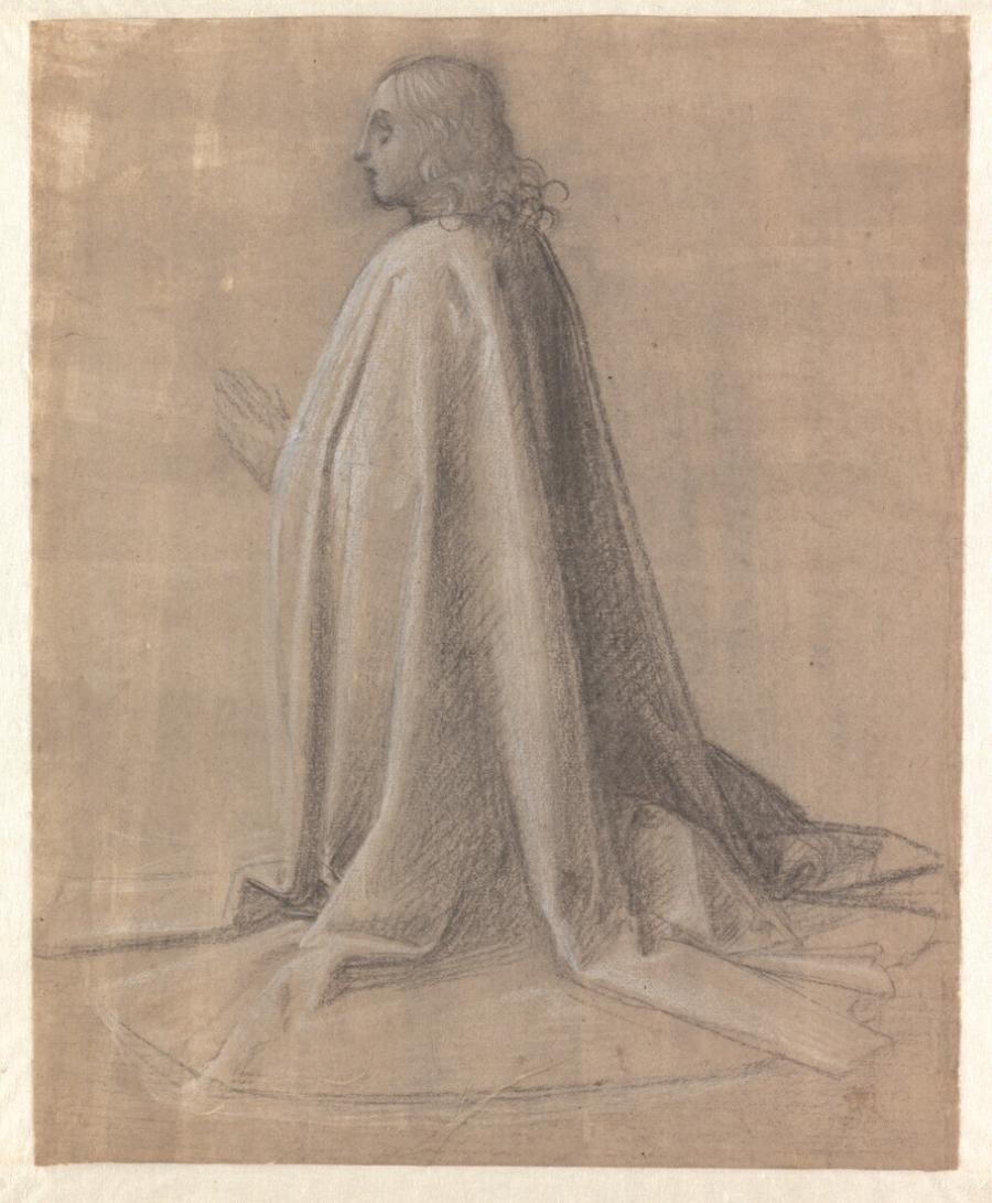 Fra Bartolommeo - Drapery Study for a Kneeling Man in Profile, the Donor Gerozzo Dini on the Pilaster to the Right of 'The Last Judgment', I 563 M 93 (PK) — Fra Bartolomeo