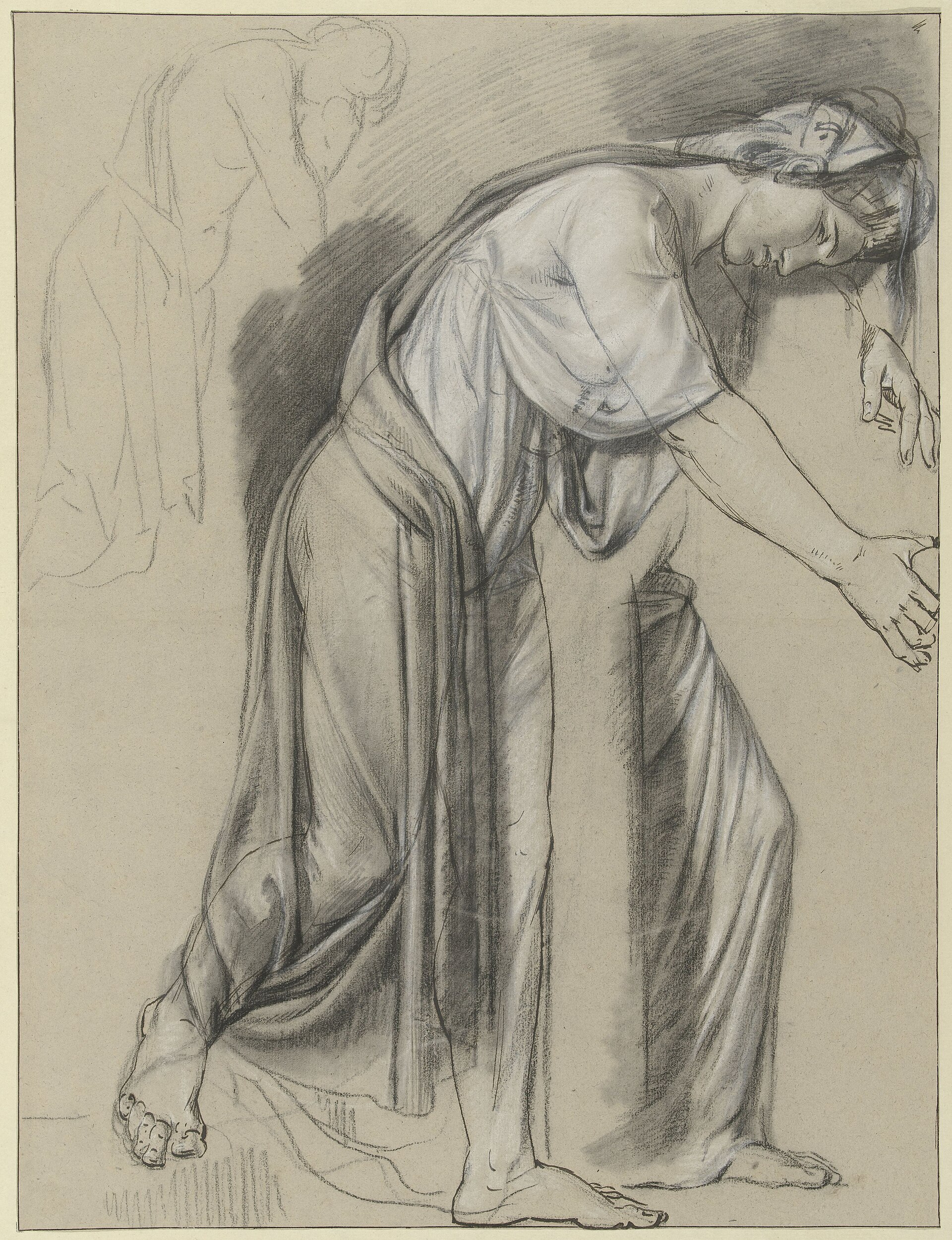 Draperiestudie van een voorovergebogen vrouw, RP-T-00-2080 — Artiste inconnu