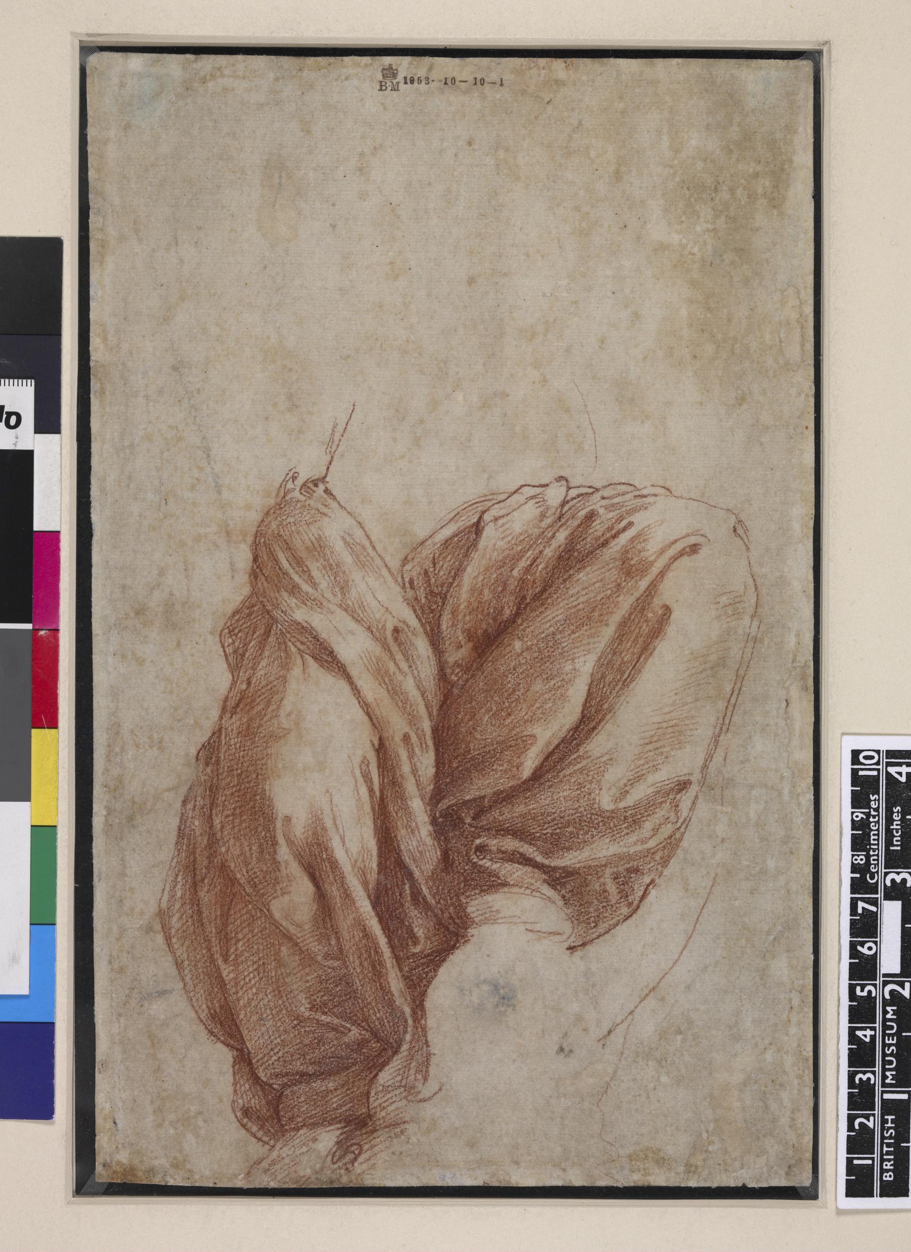 Raphael - Verso Drapery study for the lower half of a seated figure, 1953,1010.1 — Raphael