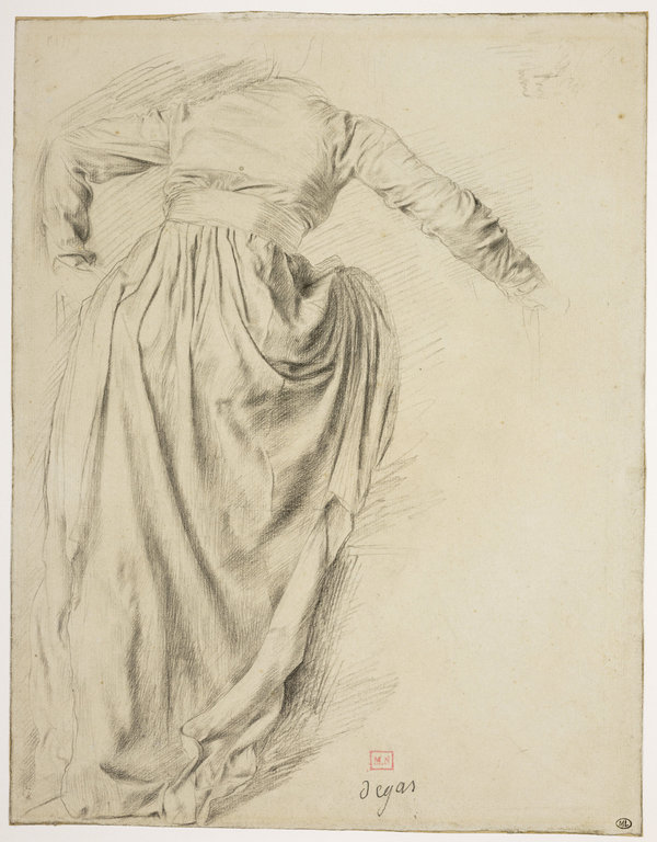Degas - Etude de draperie pour une femme de dos, montant dans un char, RF 15515, Recto — Edgar Degas