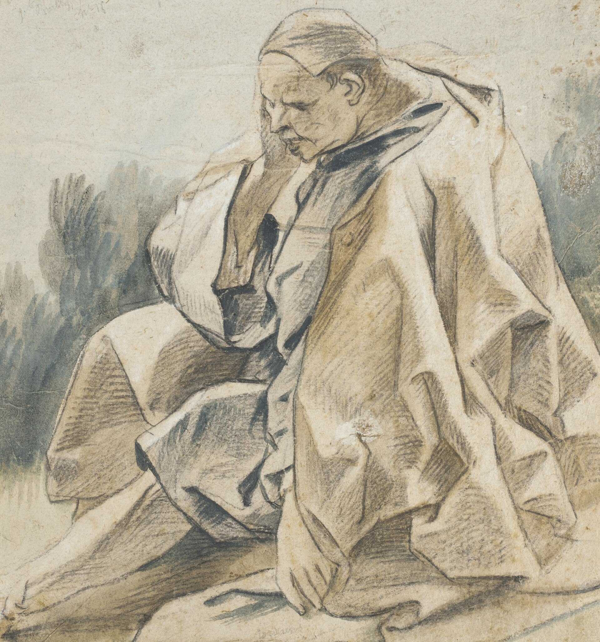Drapery Study of a Seated Man Wearing a Cap (recto); Study of a Hand in a Sleeve and Partial Sketch of a Child (verso) — Jacob Jordaens