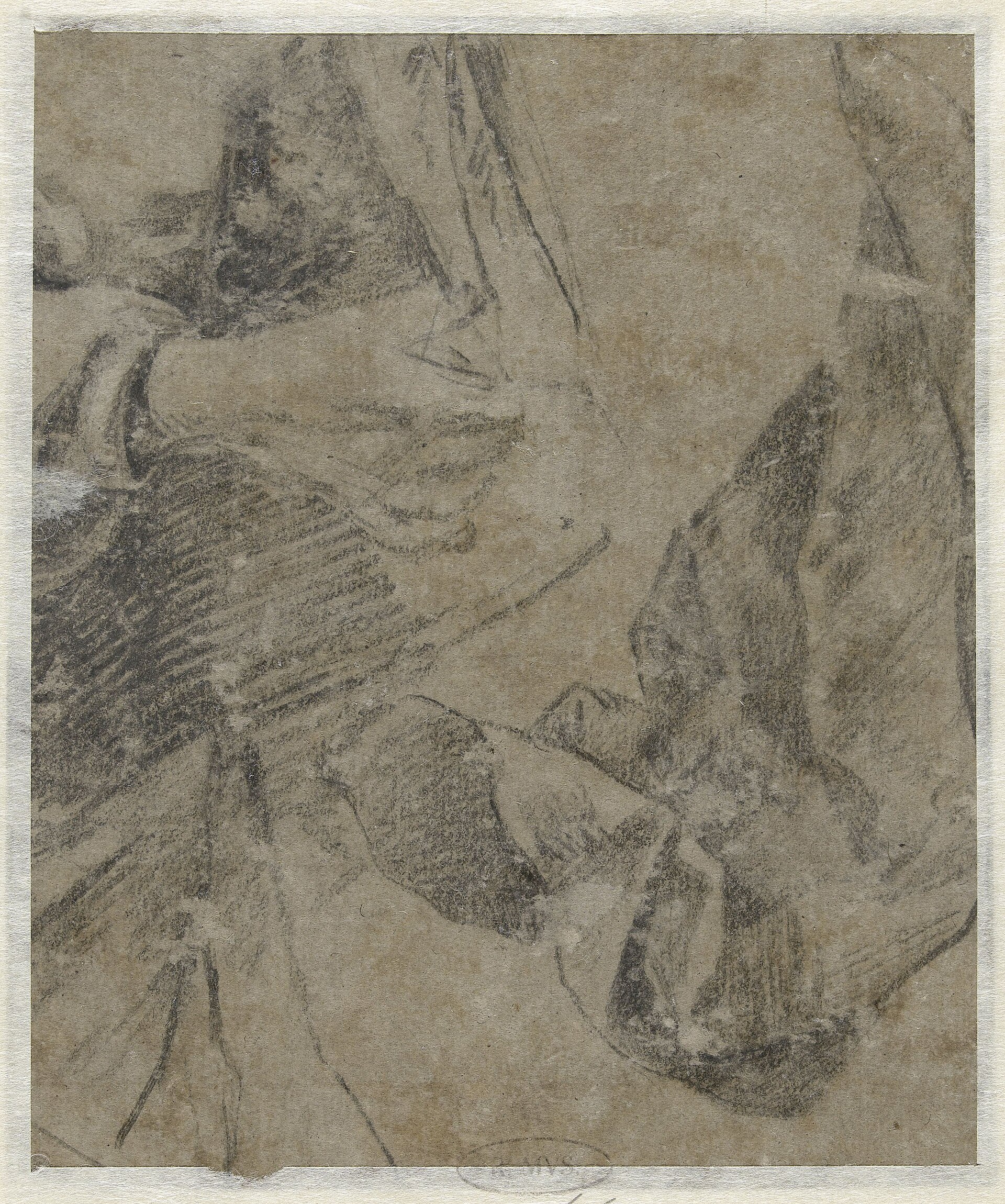 Draperiestudie en een hand, RP-T-1996-66(V) — Unbekannter Künstler