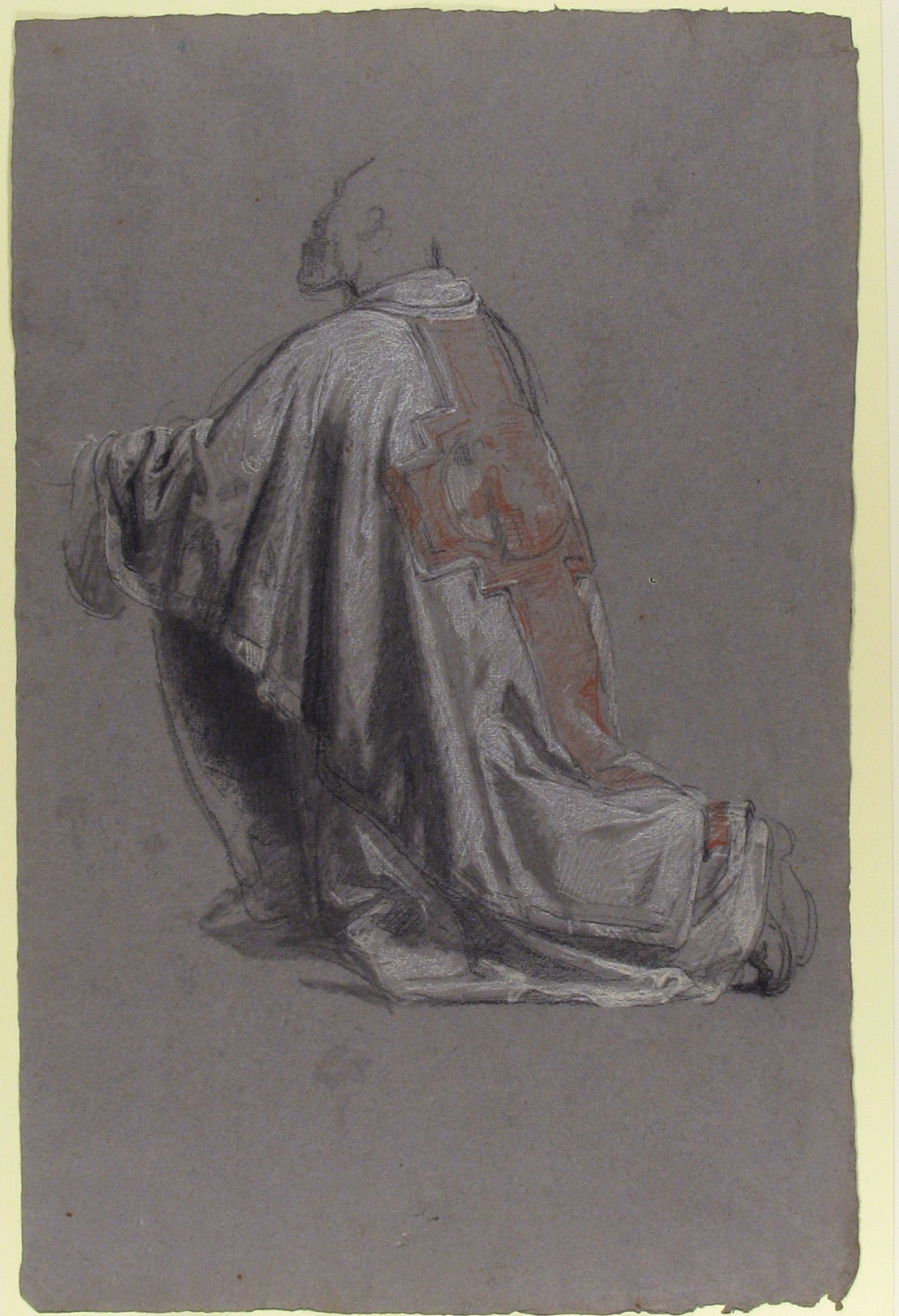 Drapery Study for a Bishop (lower register); verso: Sketch of a sleeve; (studies for wall paintings in the Chapel of Saint Remi, Sainte-Clotilde, Paris, 1858) — Isidore Pils