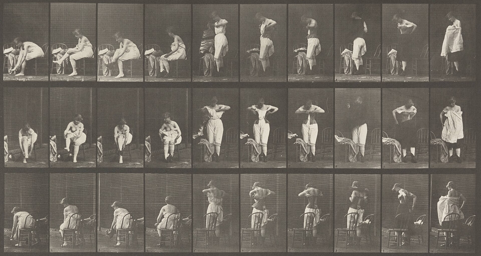 EMuybridge'sLocomotionVI-494(Woman dressing) — Muybridge, Eadweard, 1830-1904