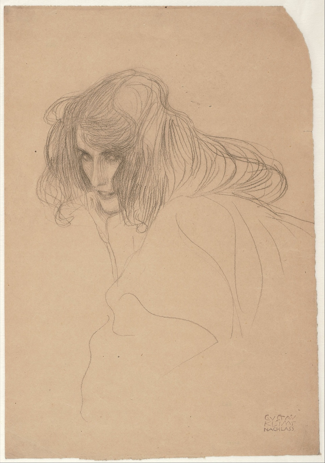 Gustav Klimt - Head of a Woman in Three-Quarter Profile (Study for the Beethoven Frieze), 1901-1902 - Google Art Project — Gustav Klimt