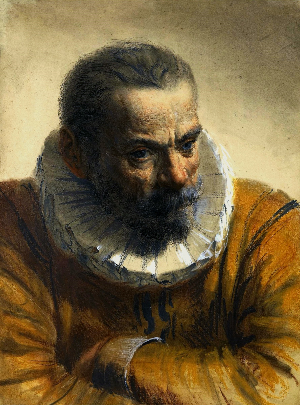 Menzel Study of a man with a ruff collar — Adolph von Menzel