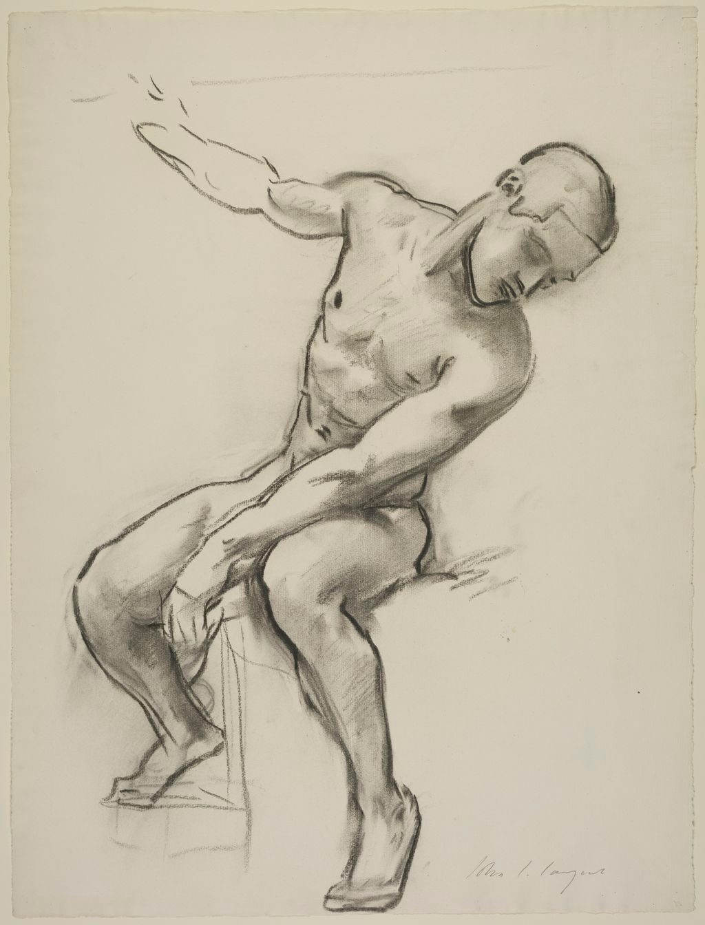 Study of a seated male nude for the Museum of Fine Arts by John Singer Sargent, charcoal on paper II — John Singer Sargent