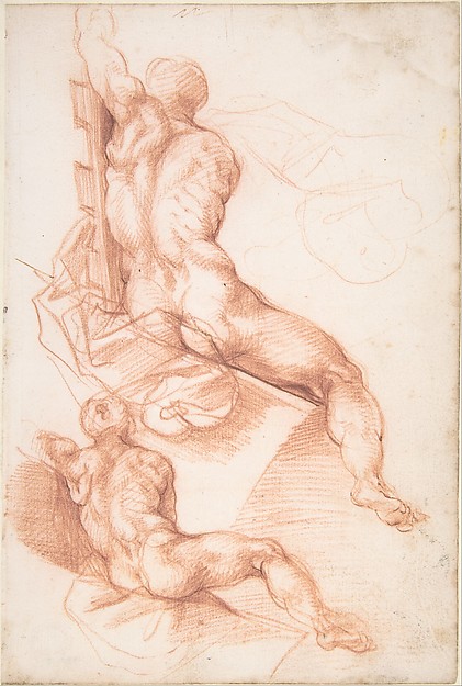 Two Studies of a Seated Male Nude Seen from the Back — Cherubino Alberti