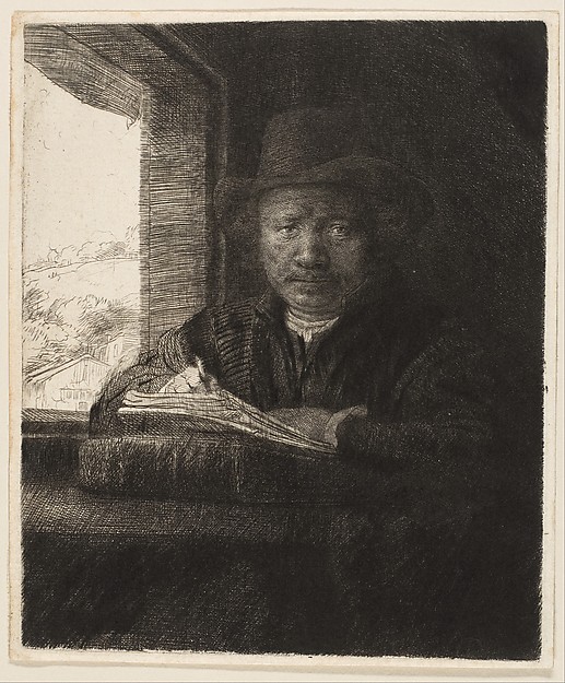 Self-Portrait Etching at a Window — Rembrandt