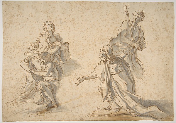Two Kneeling and Two Standing Figures — Nicola Maria Rossi