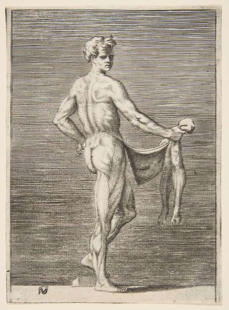 Flayed man seen from behind turning left — Giulio Bonasone