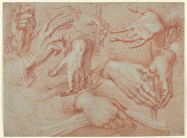 Study of Hands (recto); Study for a Reclining St. Francis (verso) — Daniele Crespi