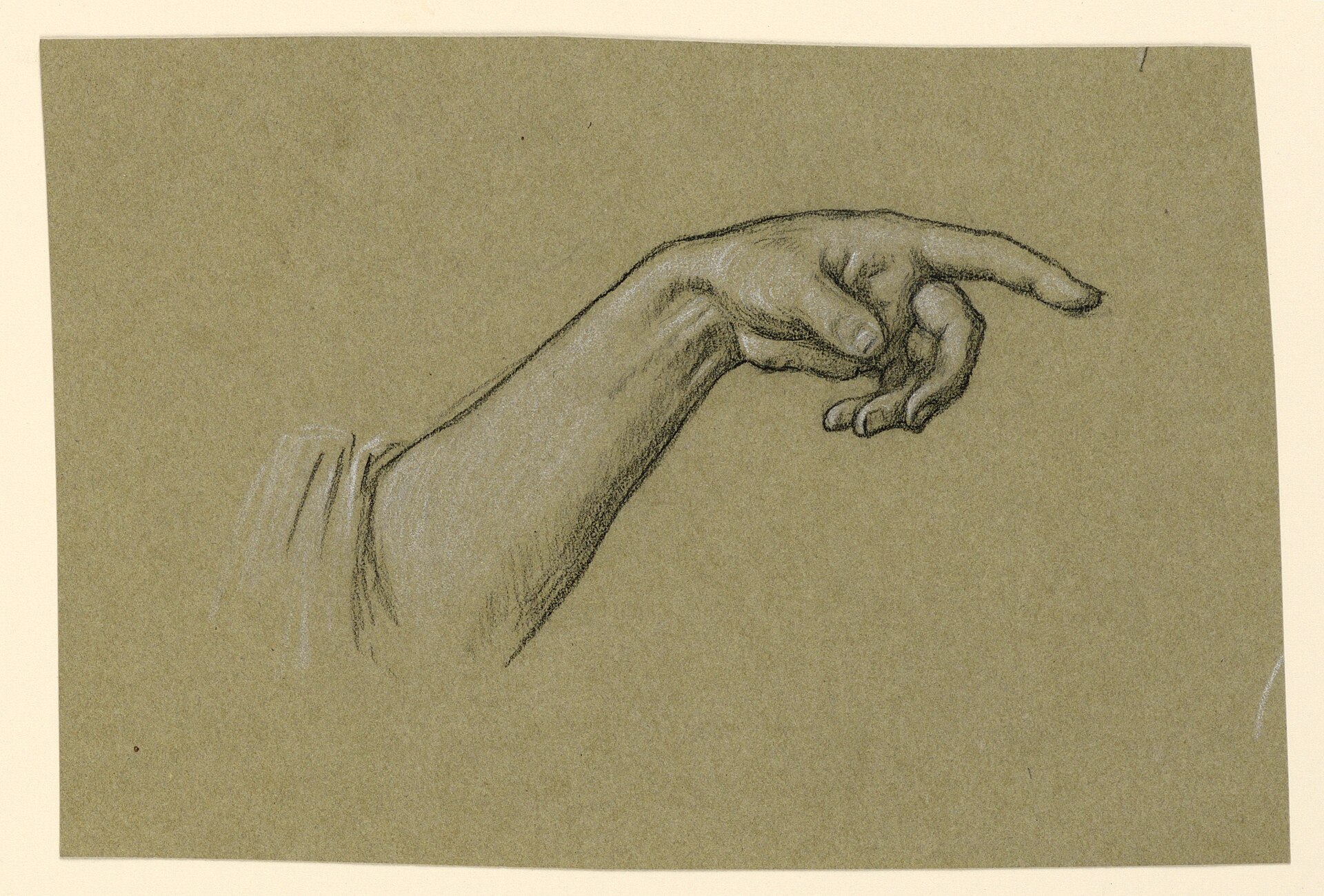 Drawing, pointing left hand, wrist, forearm to beginning of sleeve, ca. 1890 (CH 18404491) — Elihu Vedder