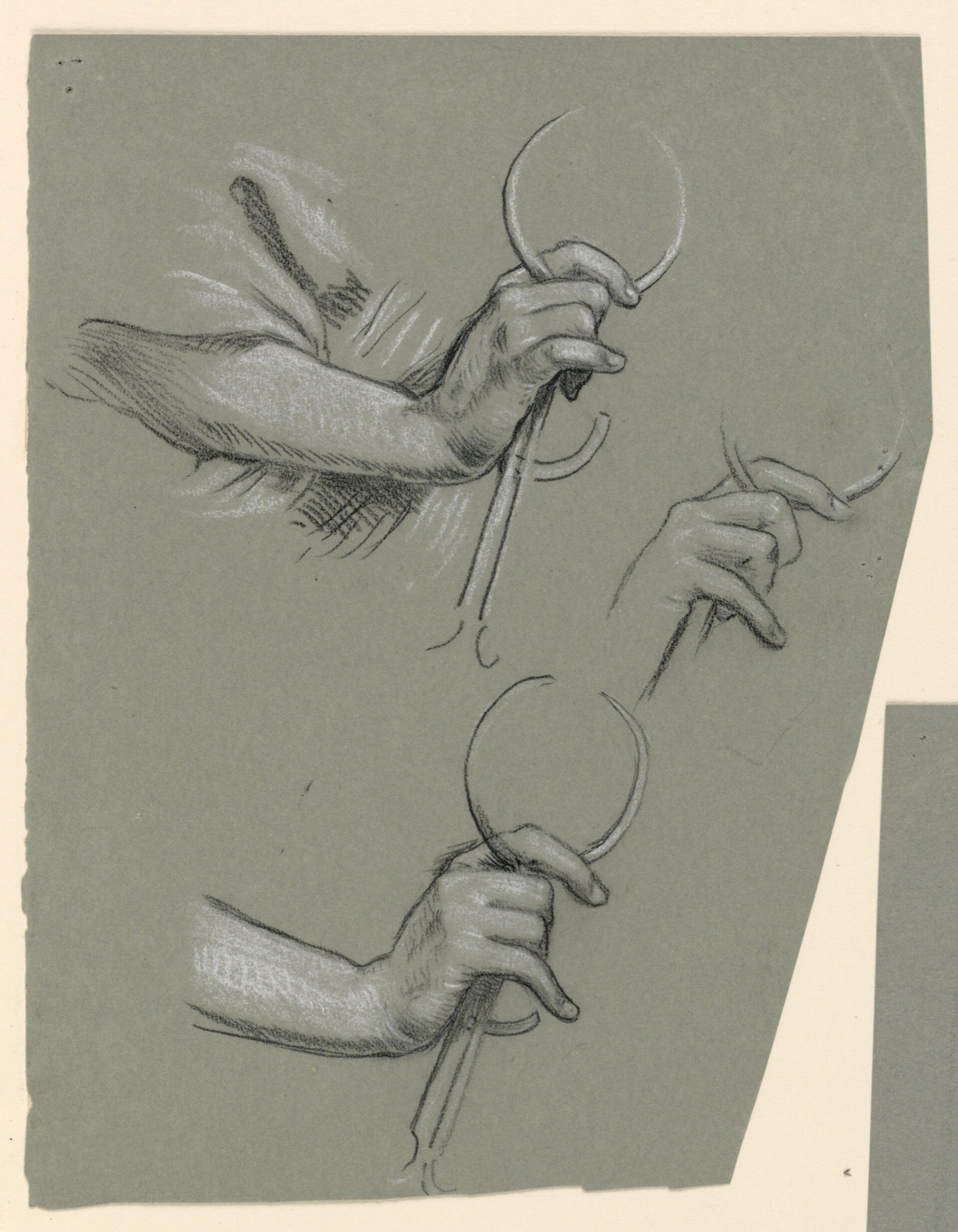 Drawing, studies of hands holding calipers, ca. 1890 (CH 18404485) — Elihu Vedder