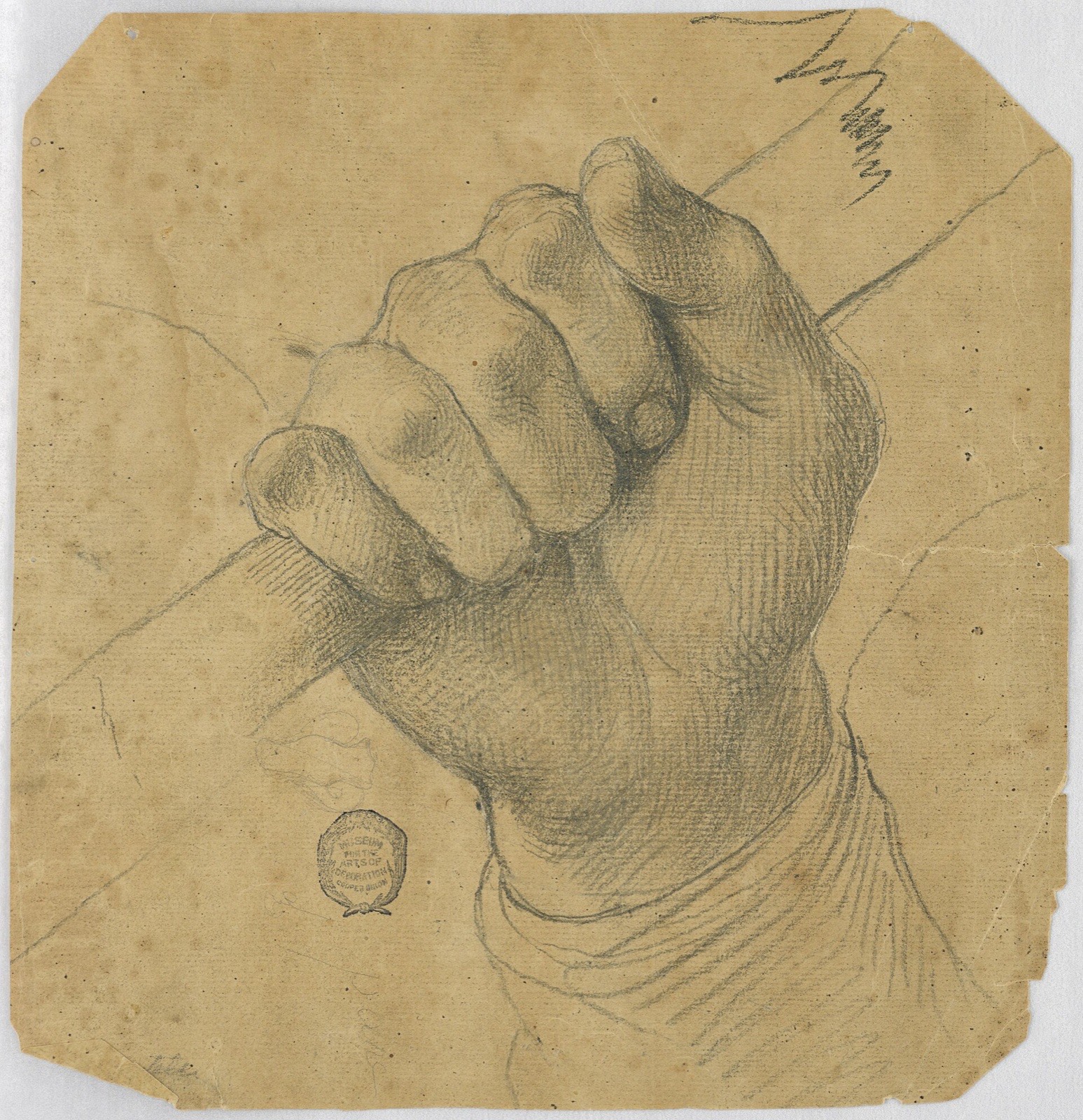 Drawing, Study- A man's hand holding a stick, 1700–1750 (CH 18118705) — Artiste inconnu
