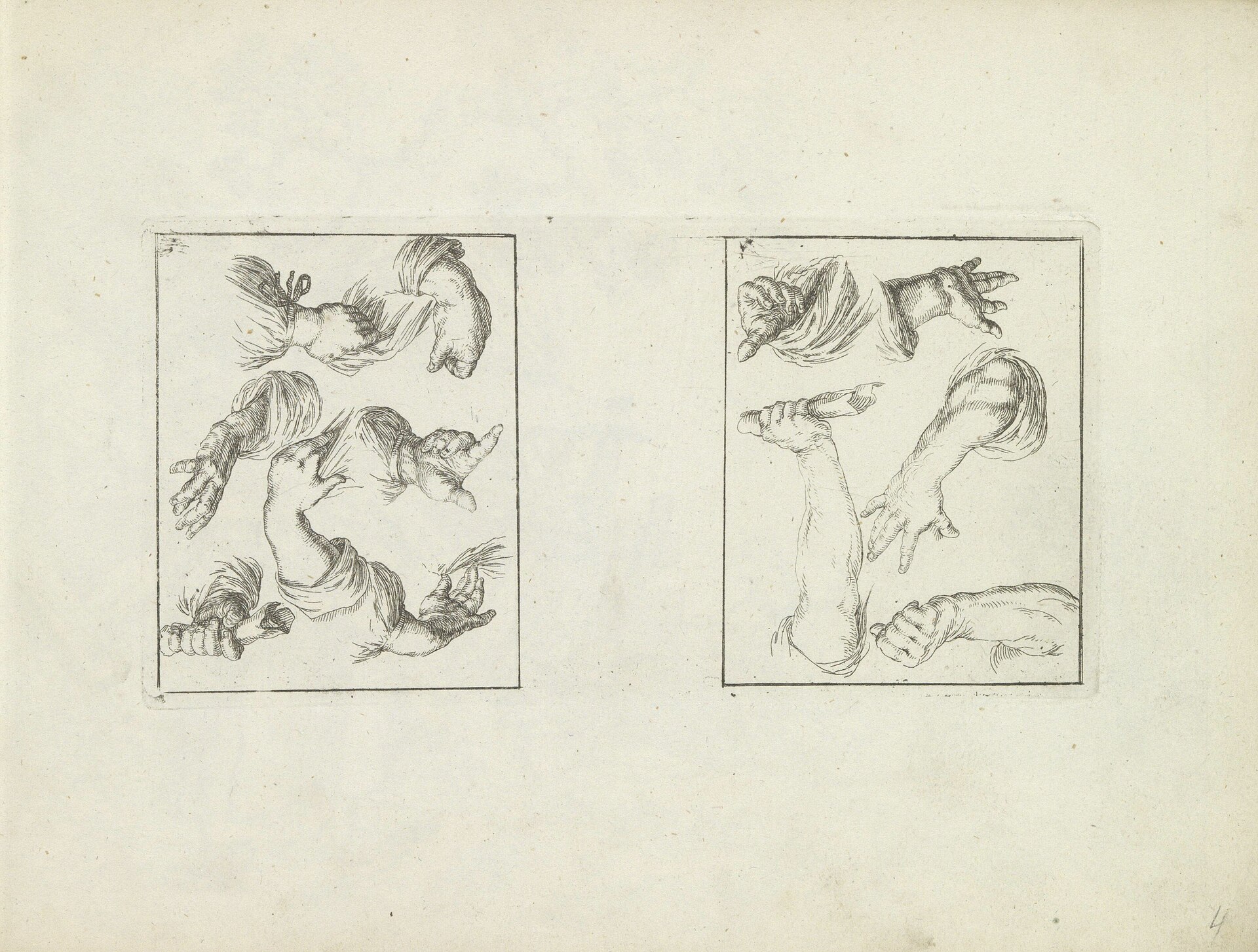 Eerste beginstelen der tekenkunst armen en handen Spiegel der natuur en school der teekenkunde (serietitel), RP-P-1996-84-4 — Unknown artist
