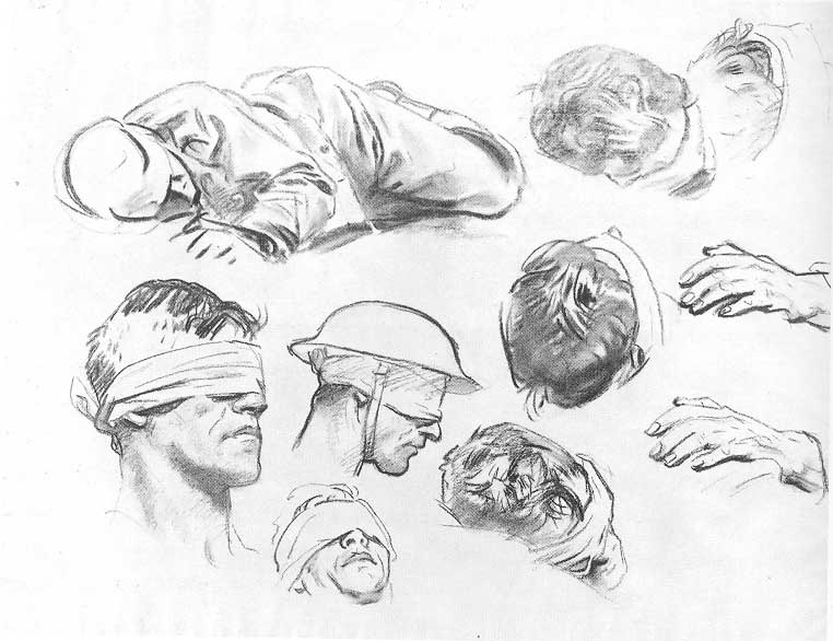 Hands Head, and Figure (studies for Gassed) — John Singer Sargent