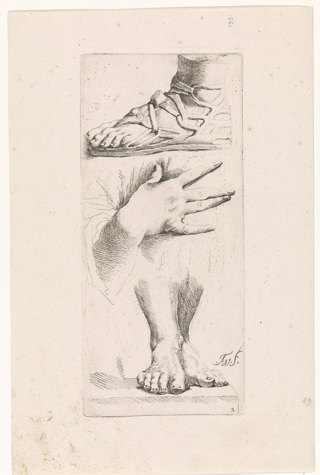 Studies van een voet in sandaal, een hand en voeten, RP-P-1879-A-2965 — Artiste inconnu