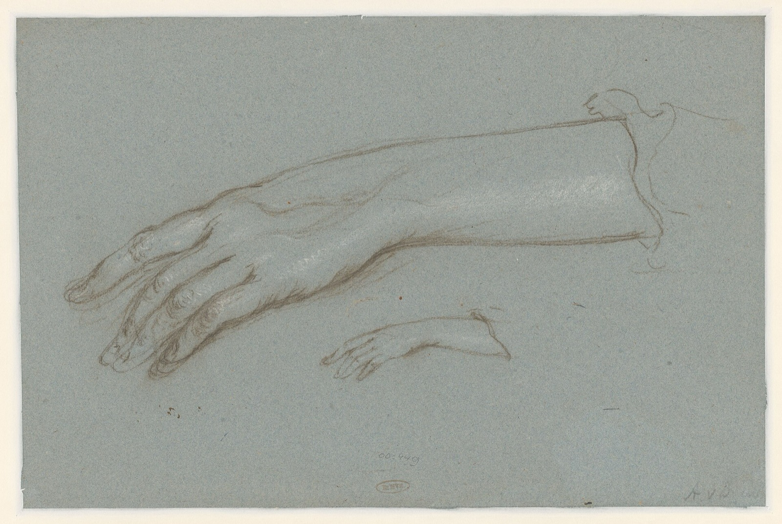 Een grote en een kleine studie van een hand, RP-T-00-449(V) — Unknown artist