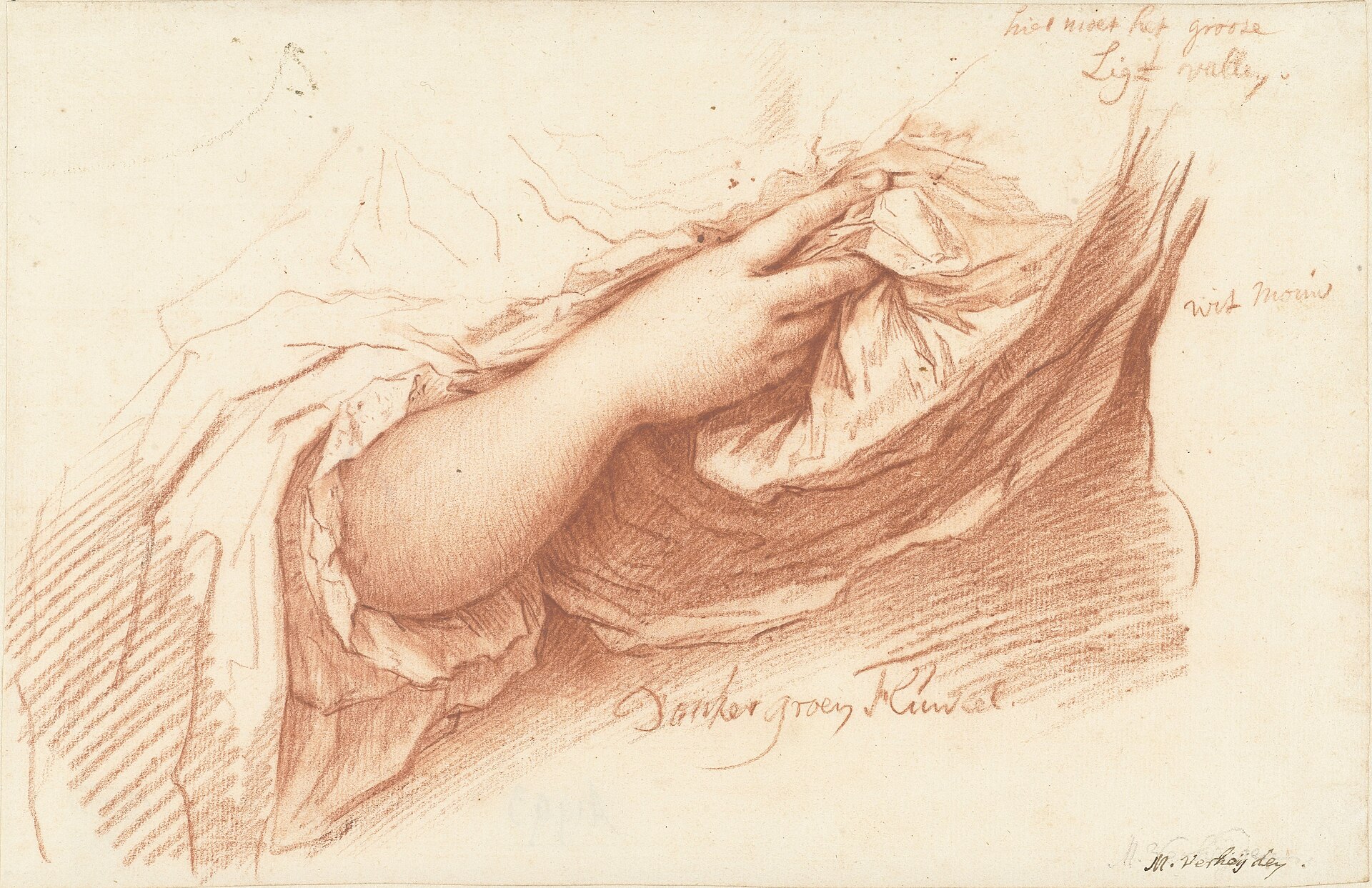 Studie van een rechterarm en hand op een wijde mouw, RP-T-1889-A-1993 — Unknown artist