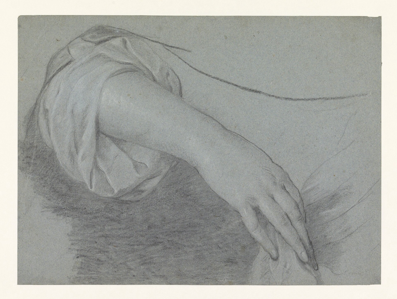 Studie van een hand met onderarm, stekend uit een mouw, RP-T-00-454 — Unknown artist