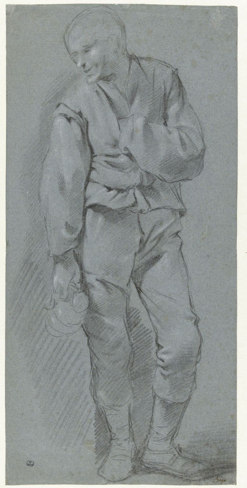 Studie van een staande man met een bierkruik in de hand, RP-T-1965-305 — Unknown artist