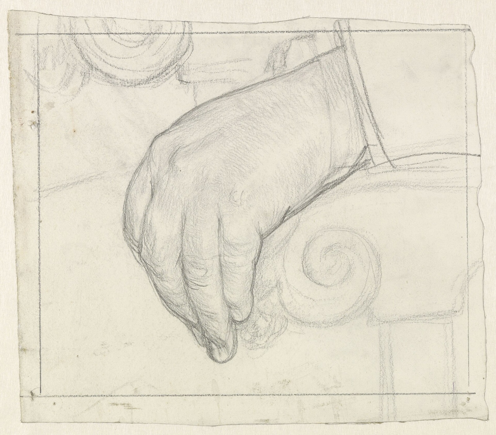 Studie van een linkerhand op een stoelleuning, RP-T-1962-252 — Unknown artist