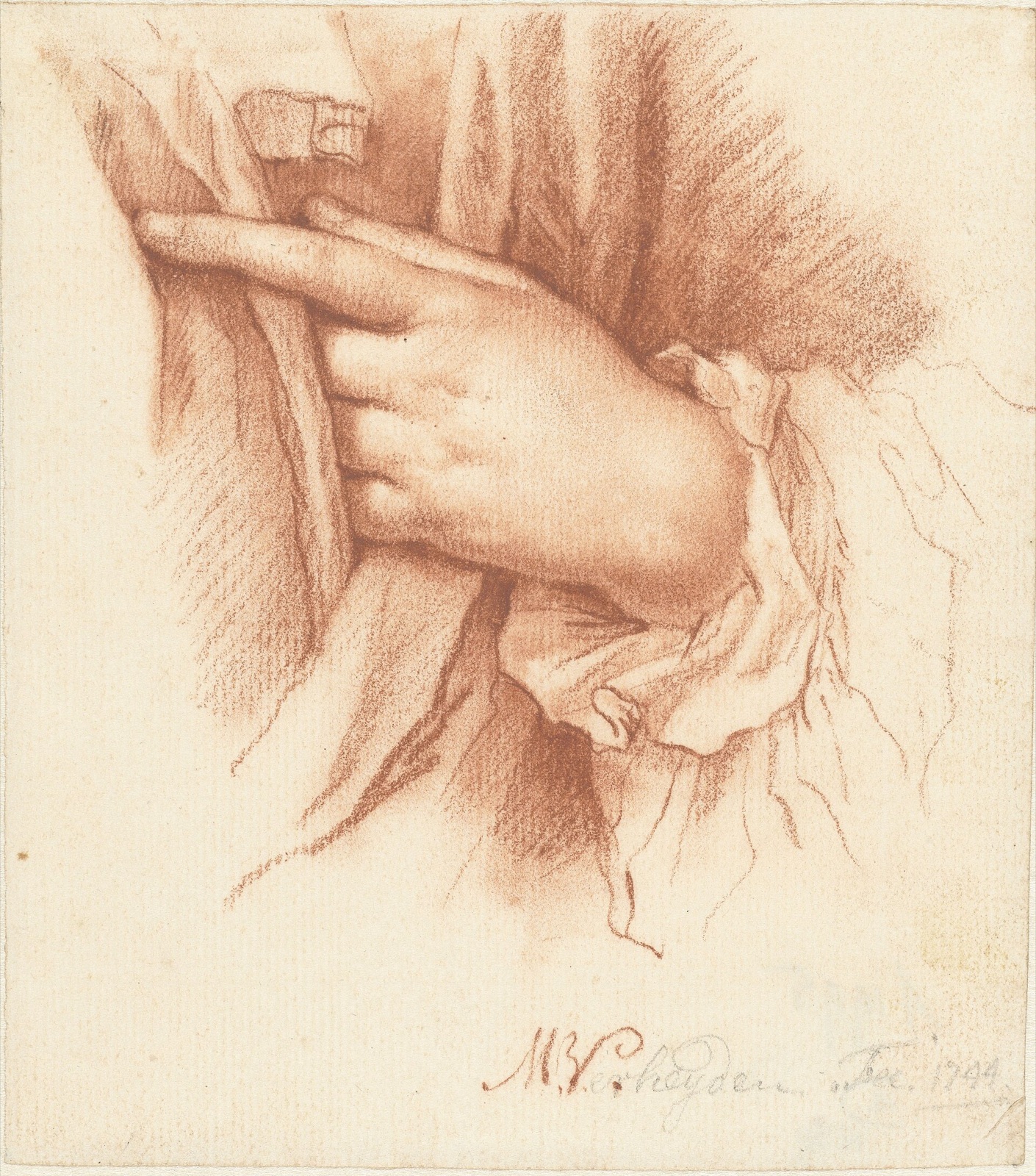 Studie van een linkerhand in draperie, RP-T-1889-A-1995 — Unknown artist