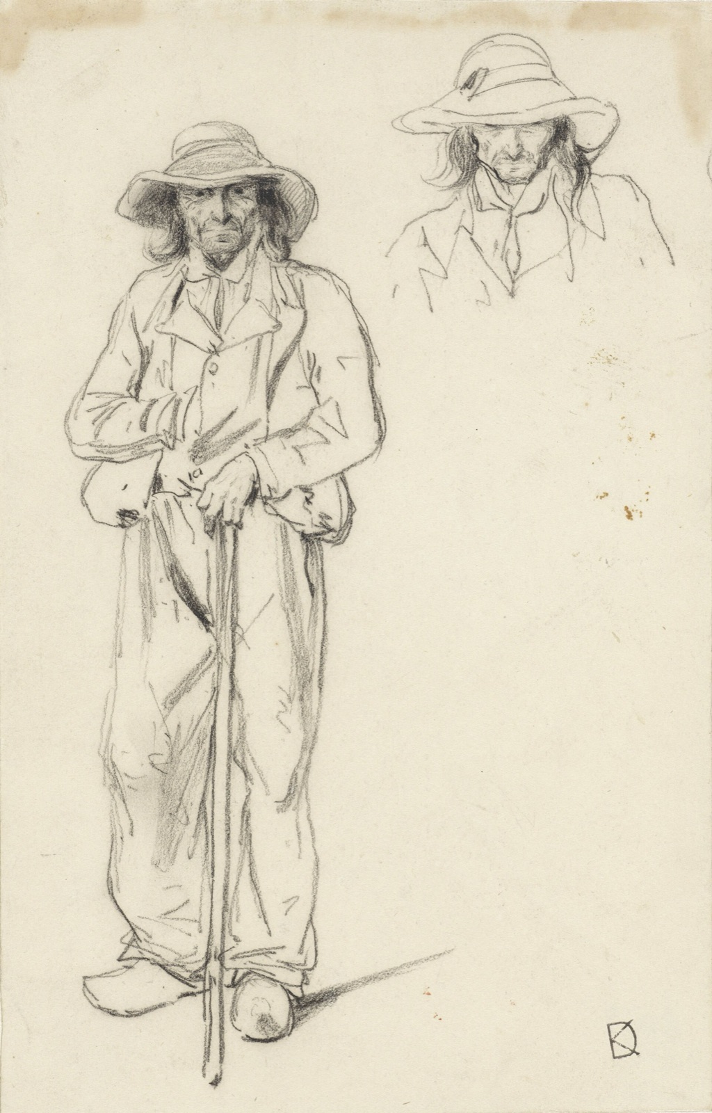 Studie van een man met een hoed op en een stok in de hand, RP-T-1889-A-1973 — Unbekannter Künstler