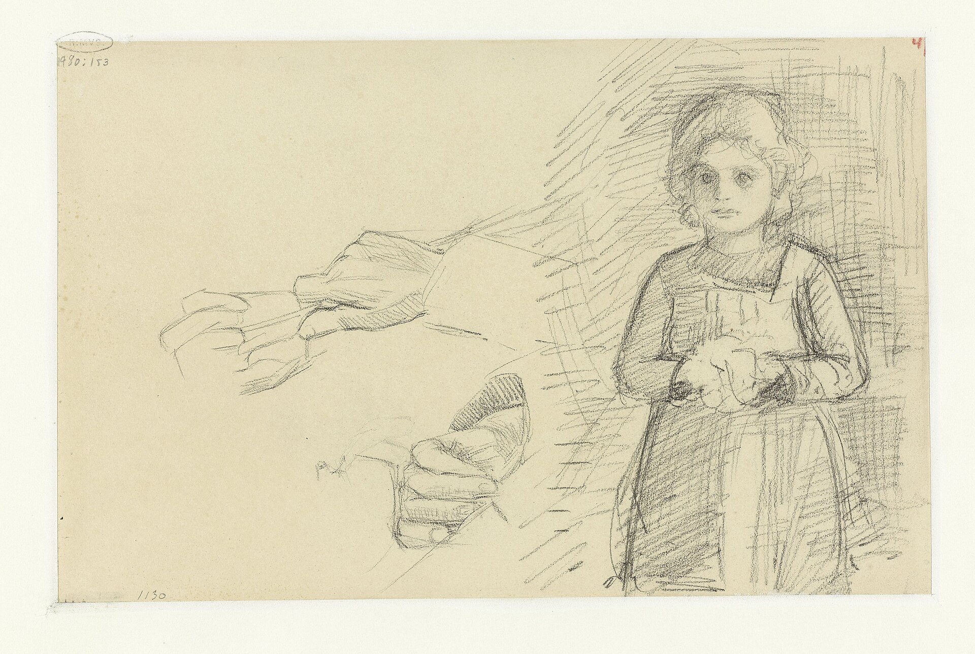 Studie van een staand kind en handen, RP-T-1980-153(V) — Artiste inconnu